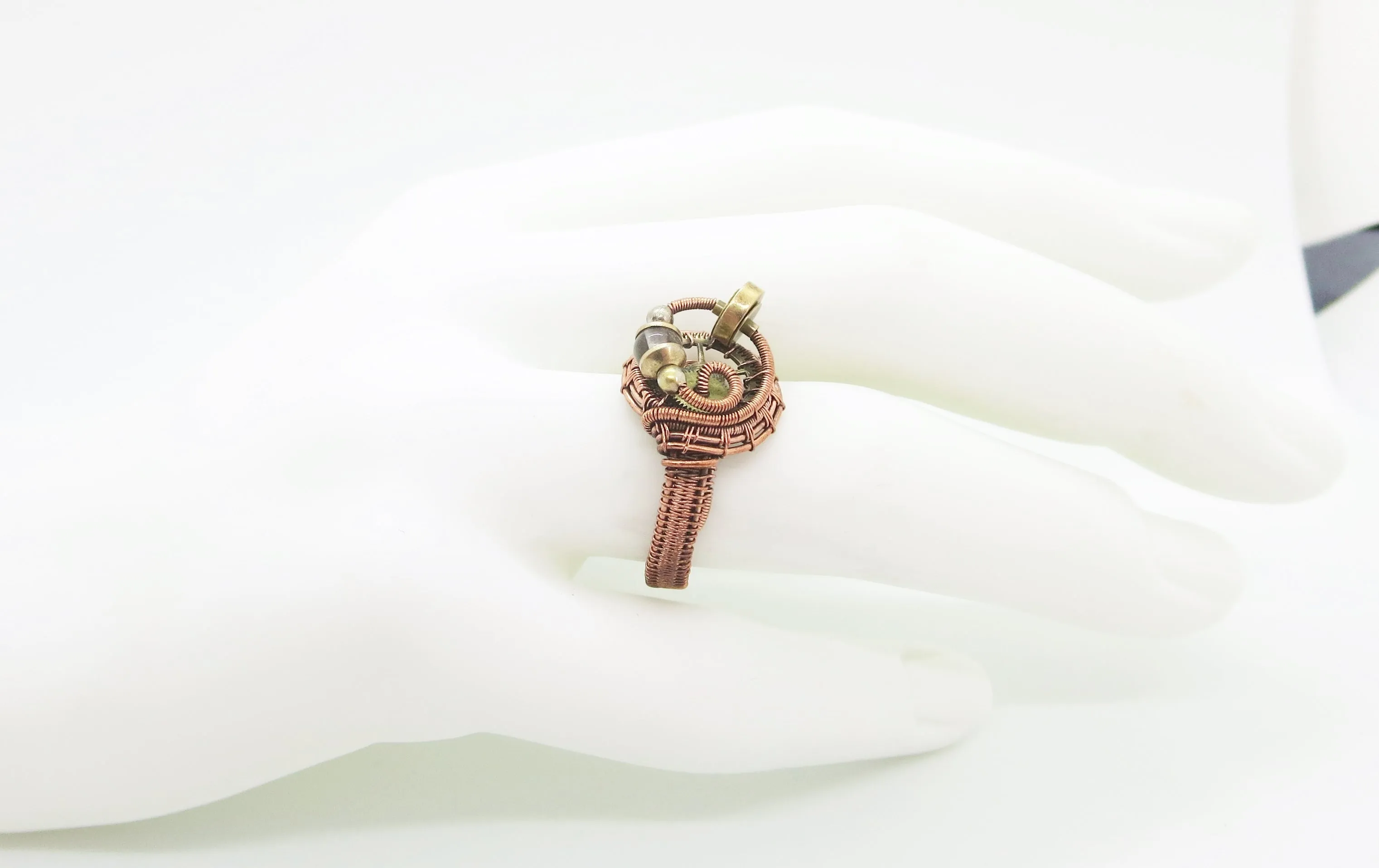 Bronze Adjustable Steampunk Ring with Custom Gemstone