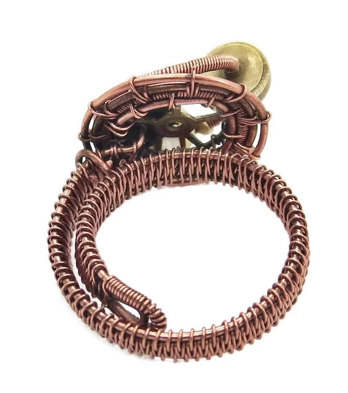 Bronze Adjustable Steampunk Ring with Custom Gemstone