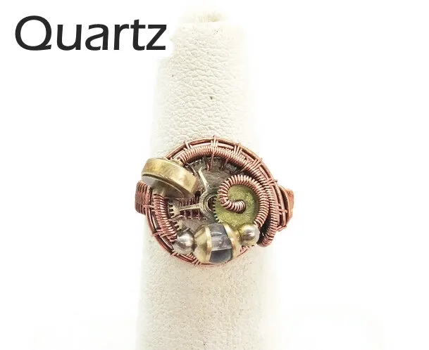 Bronze Adjustable Steampunk Ring with Custom Gemstone
