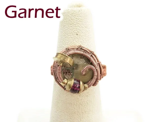 Bronze Adjustable Steampunk Ring with Custom Gemstone