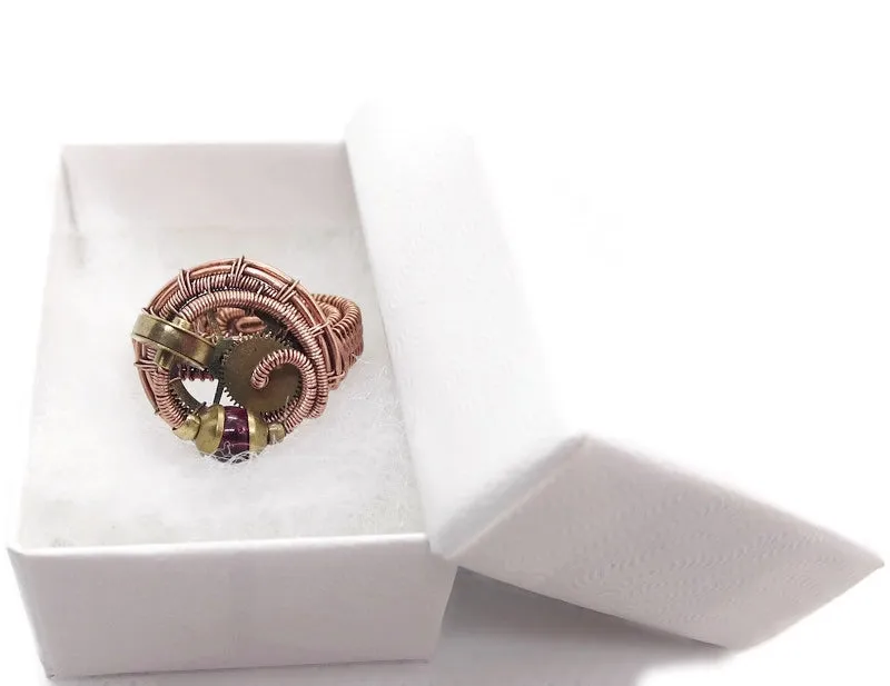 Bronze Adjustable Steampunk Ring with Custom Gemstone