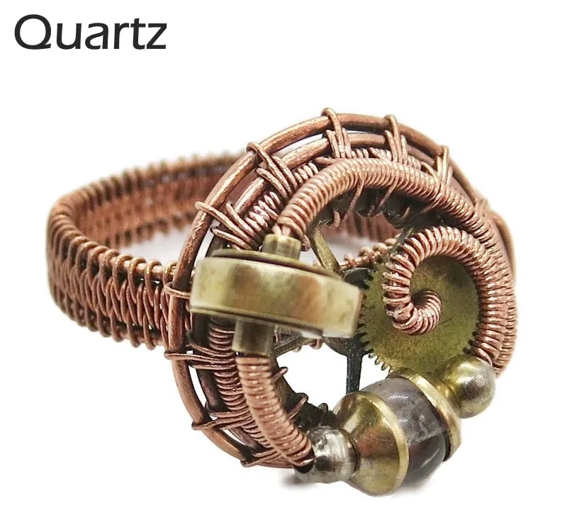 Bronze Adjustable Steampunk Ring with Custom Gemstone