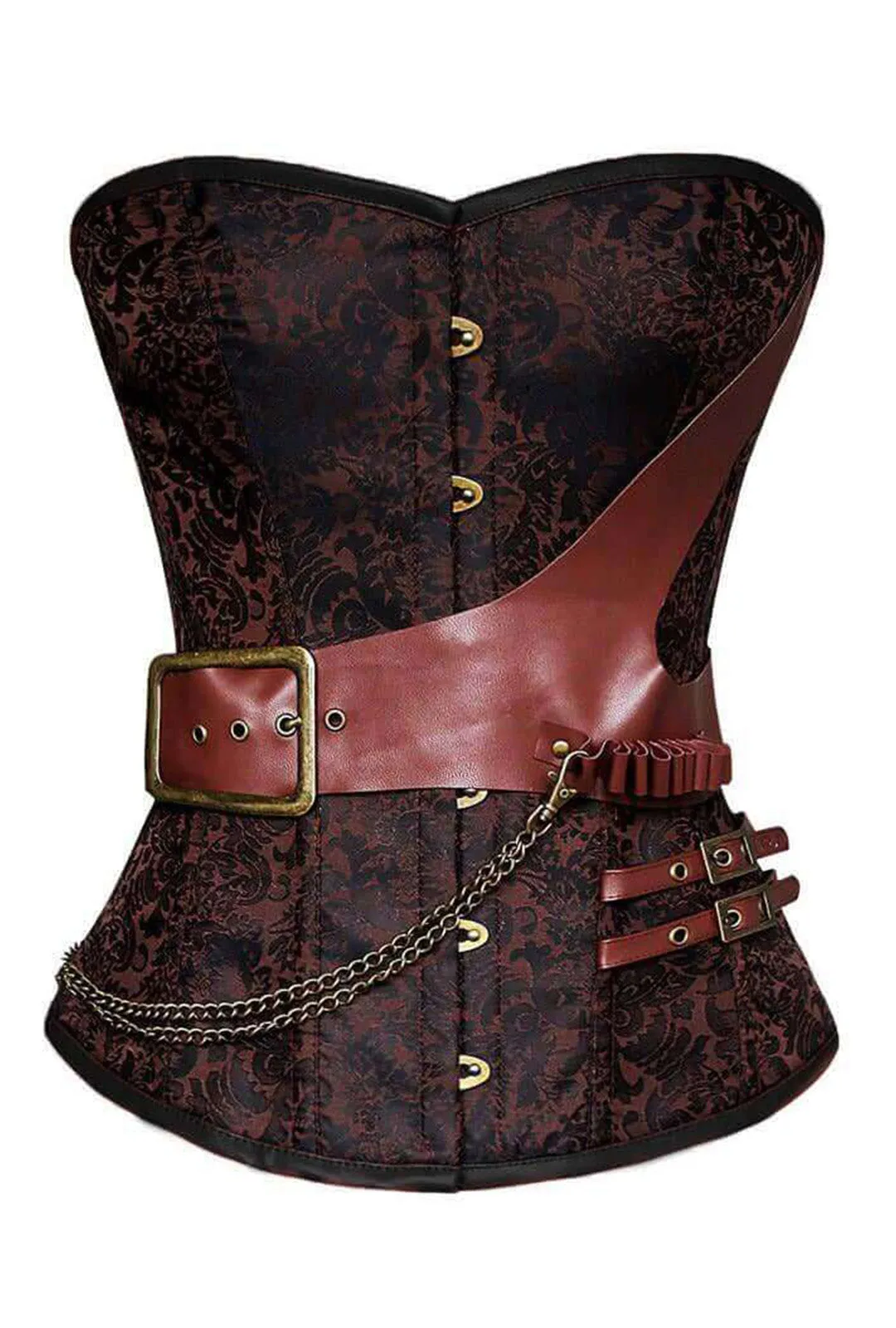 Brown Jacquard Corset Strap and Chain