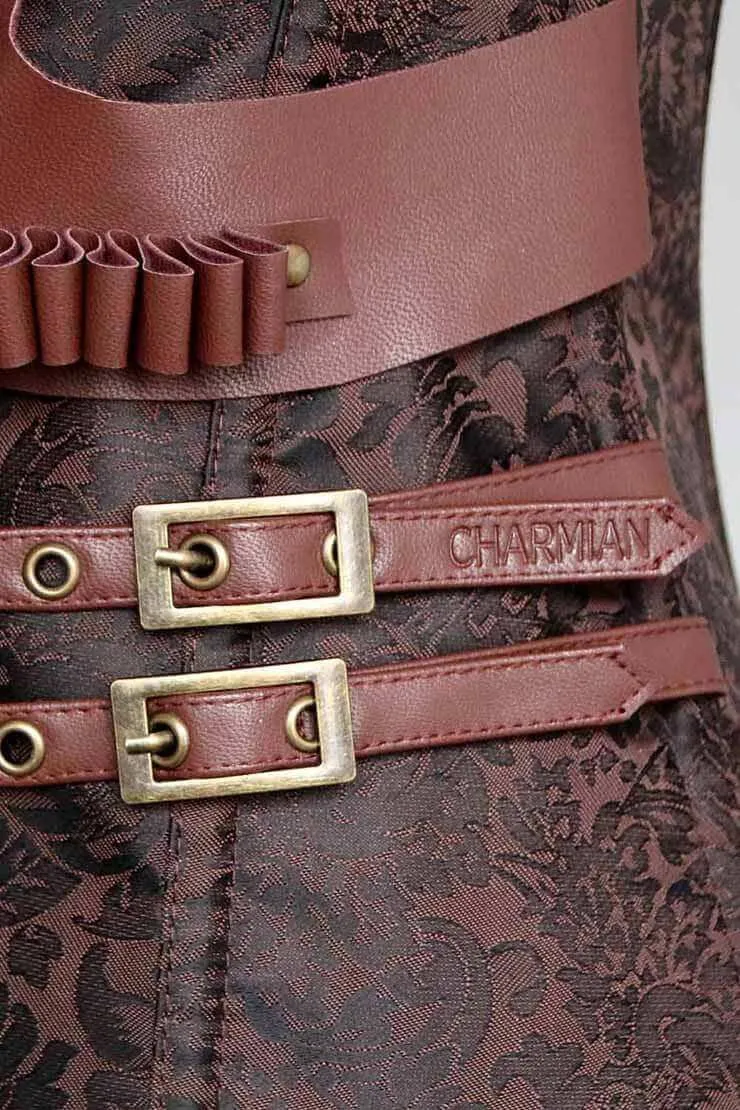 Brown Jacquard Corset Strap and Chain