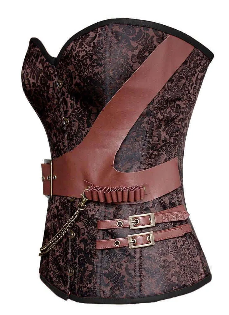 Brown Jacquard Corset Strap and Chain