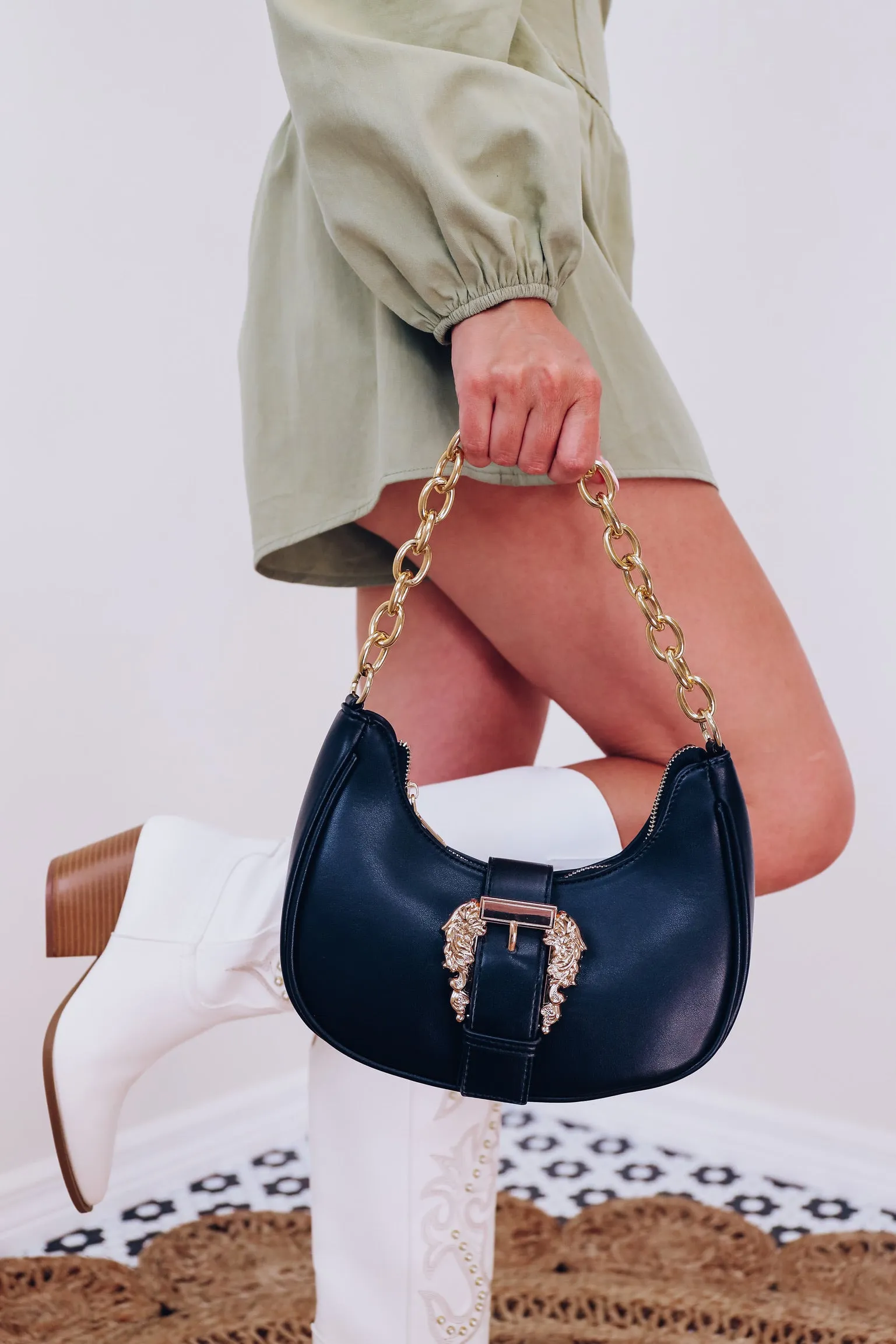 Buckle Embellished Western Crossbody - Black