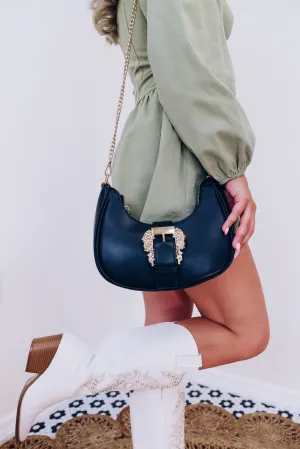 Buckle Embellished Western Crossbody - Black