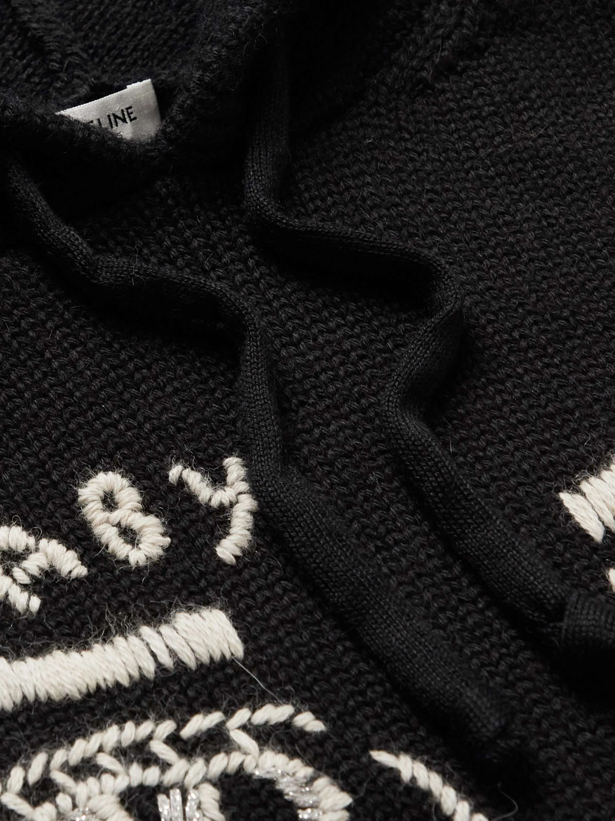 CELINE HOMME Embroidered Embellished Wool and Alpaca-Blend Hoodie