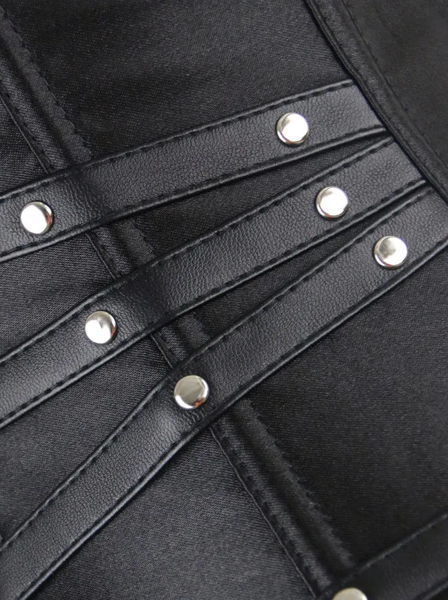 Charmian Gothic Punk Satin Boned Zipper Overbust Corset Top with Buckles