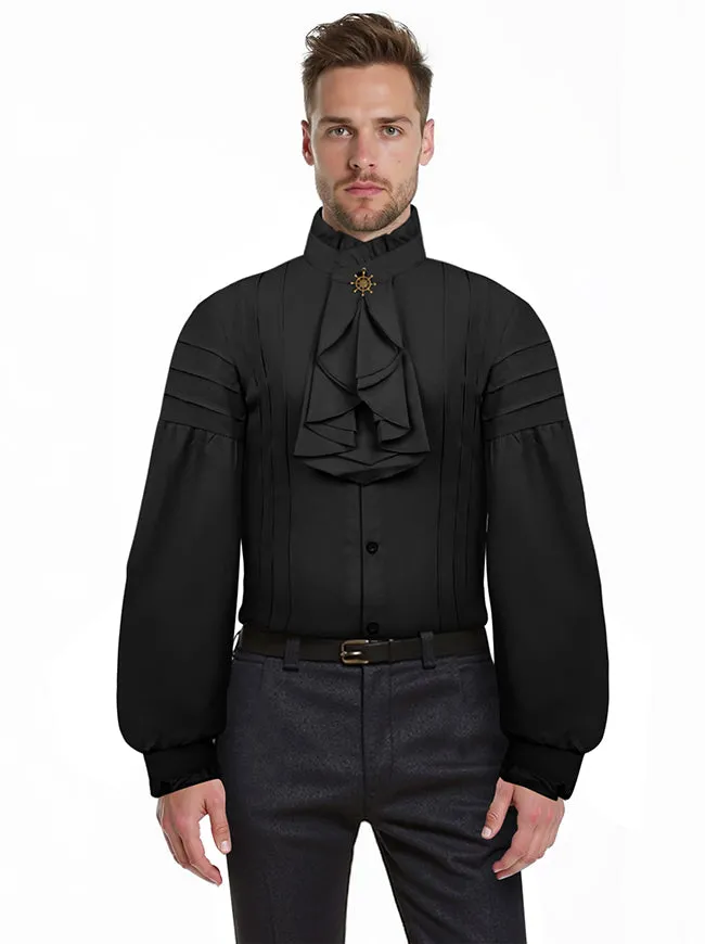 Charmian Men's Gothic Victorian Long Sleeve Ruffled Pirate Shirt with Buttons