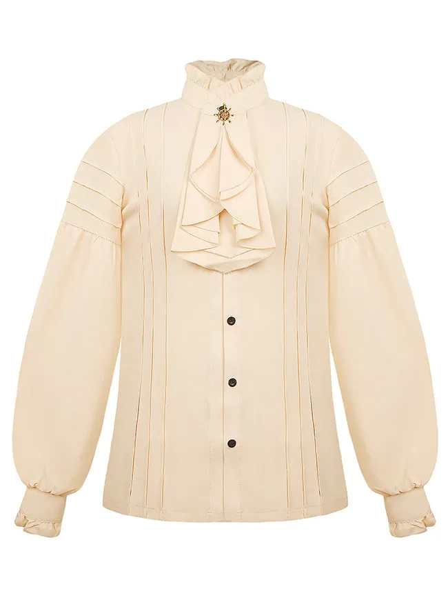 Charmian Men's Gothic Victorian Long Sleeve Ruffled Pirate Shirt with Buttons