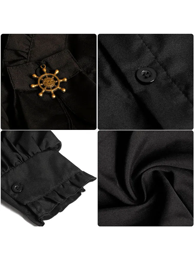 Charmian Men's Gothic Victorian Long Sleeve Ruffled Pirate Shirt with Buttons
