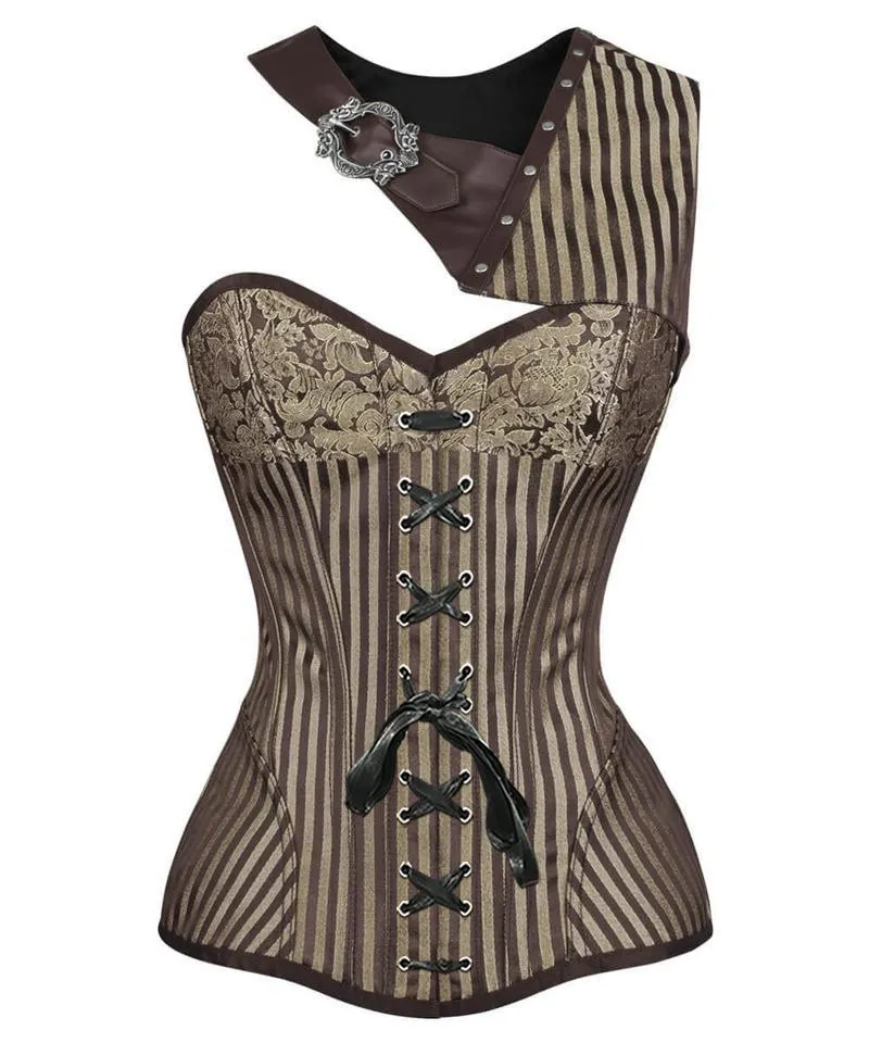 Charusha Steampunk Gold Brocade Corset with Bolero