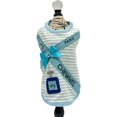 Chewnel Embellished Stripe Sleeveless Dog Top in Baby Blue