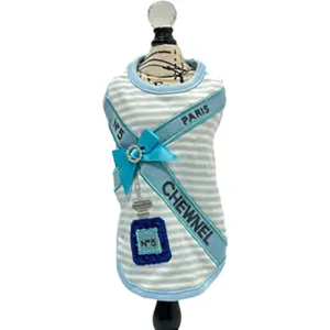 Chewnel Embellished Stripe Sleeveless Dog Top in Baby Blue