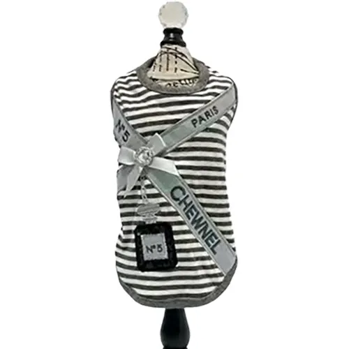 Chewnel Embellished Stripe Sleeveless Dog Top in Charcoal