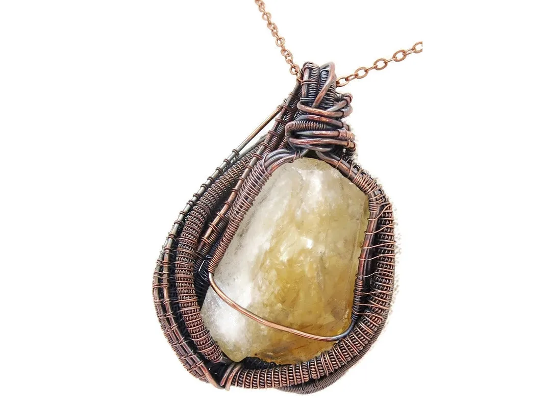 Citrine Crystal Wire Wrapped Pendant Necklace with Amethyst in Bronze