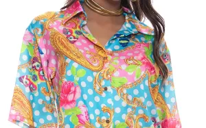 Collared Sleeve Button Up Shirt-Elastic Waistband Short