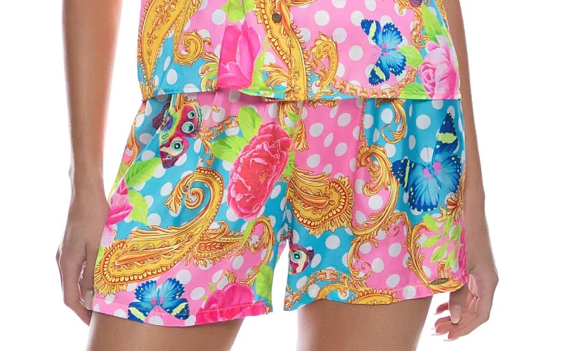 Collared Sleeve Button Up Shirt-Elastic Waistband Short