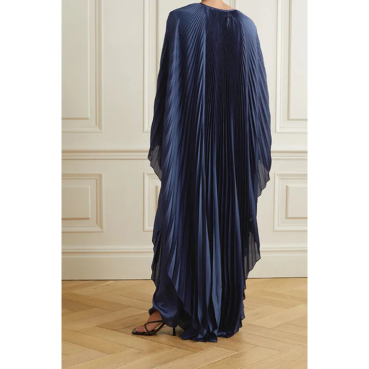 Crystal Embellished Plissé Satin Maxi Dress