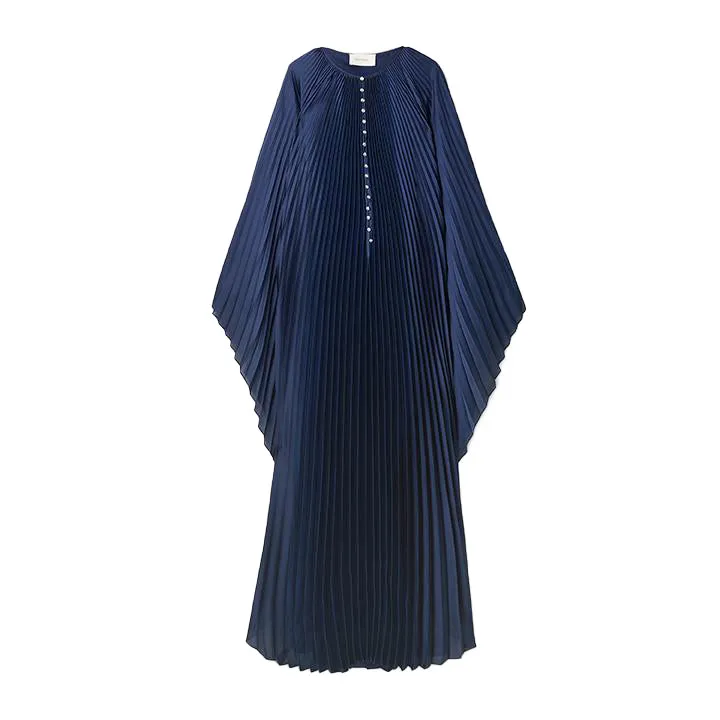 Crystal Embellished Plissé Satin Maxi Dress
