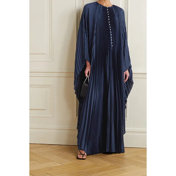 Crystal Embellished Plissé Satin Maxi Dress