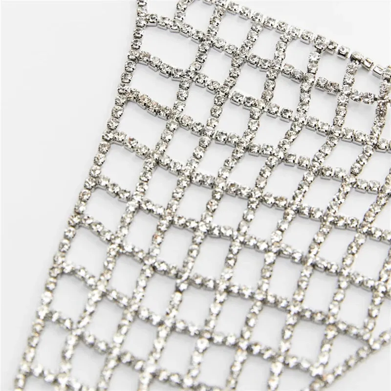 Crystal Rhinestone Chest Chain Sling Bra with Sparkling Mesh