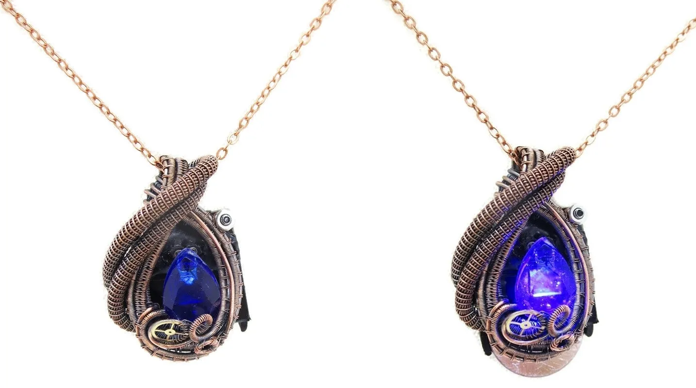 Custom Color Steampunk Resin Gem LED Pendant in Bronze