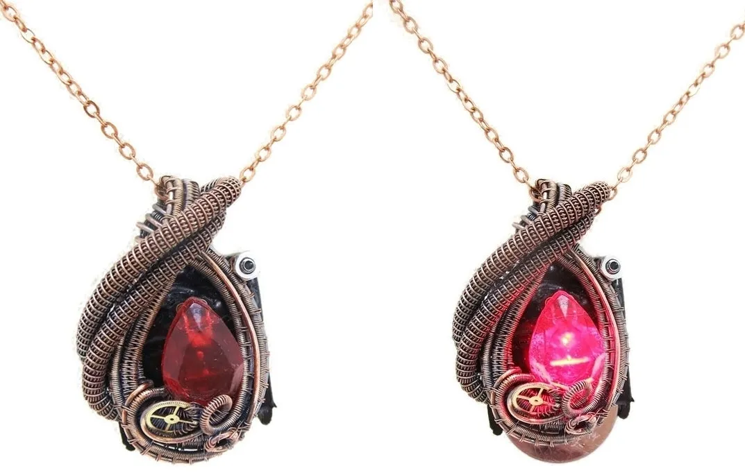 Custom Color Steampunk Resin Gem LED Pendant in Bronze