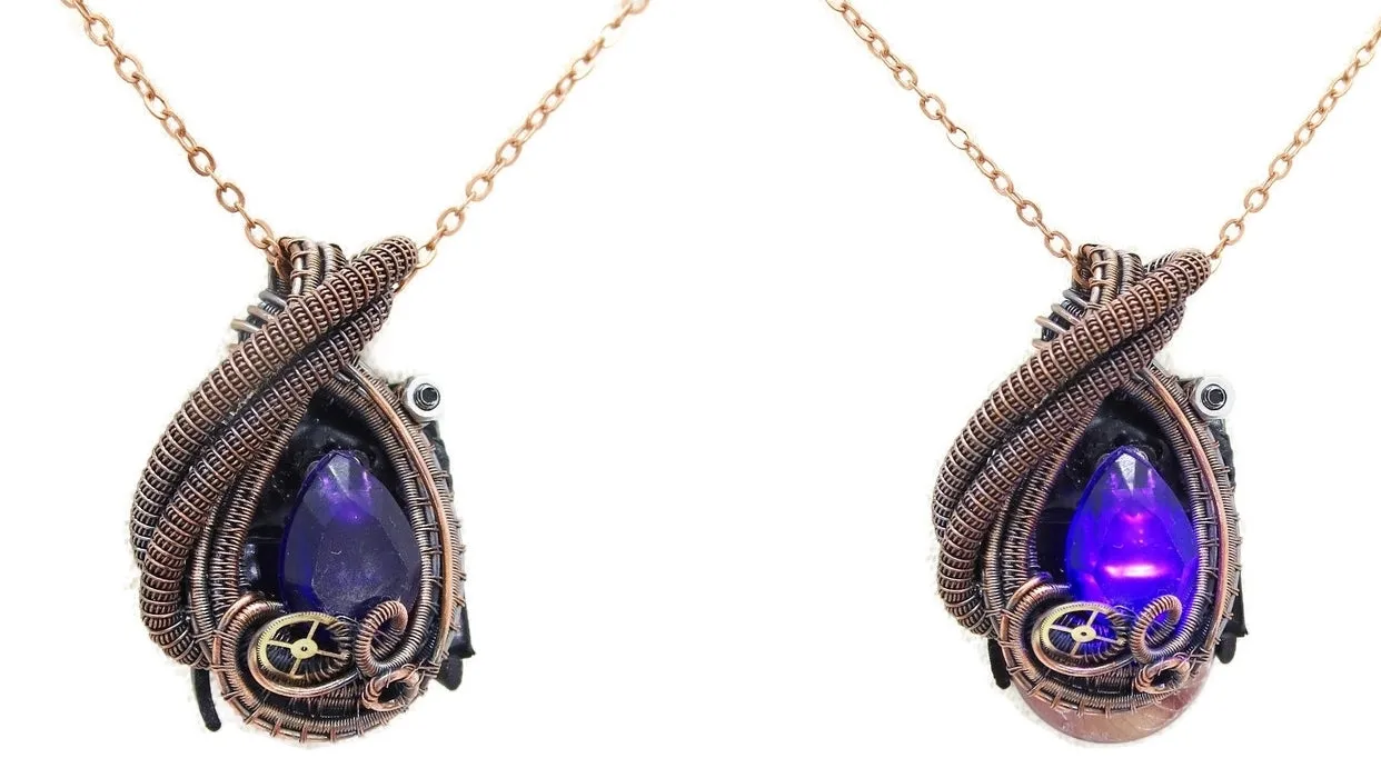 Custom Color Steampunk Resin Gem LED Pendant in Bronze