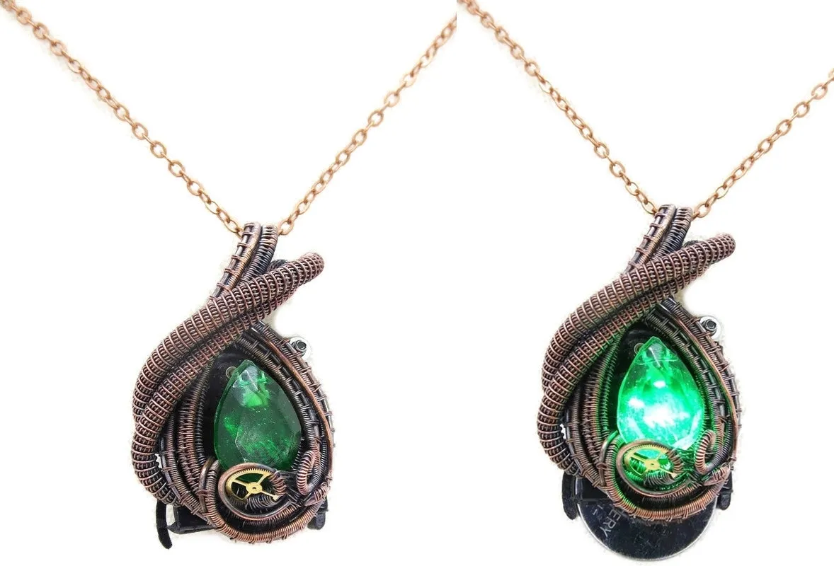 Custom Color Steampunk Resin Gem LED Pendant in Bronze