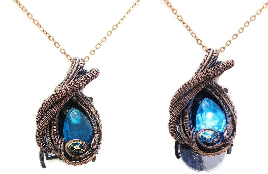 Custom Color Steampunk Resin Gem LED Pendant in Bronze