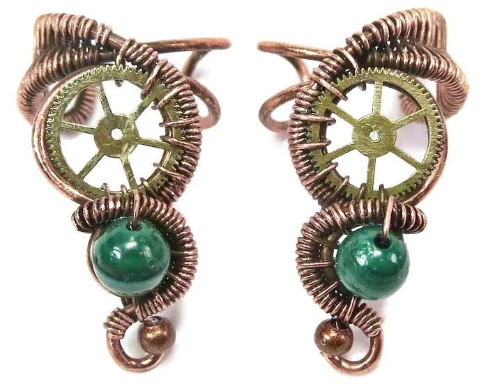Custom Gemstone Small Bronze Steampunk Ear Cuff