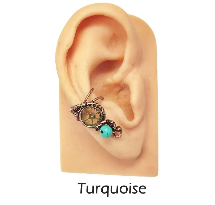 Custom Gemstone Small Bronze Steampunk Ear Cuff