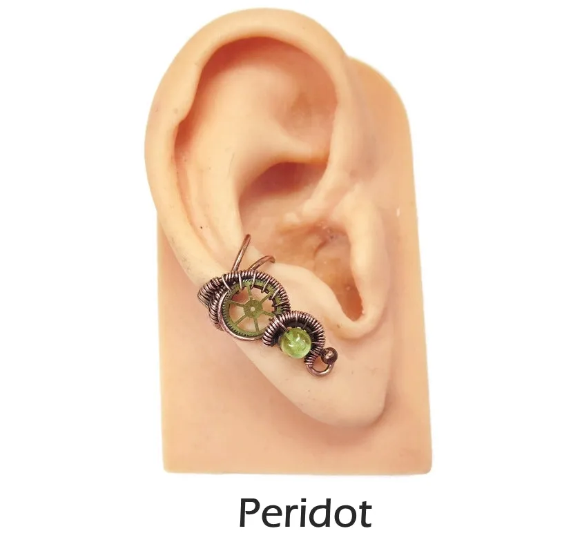 Custom Gemstone Small Bronze Steampunk Ear Cuff