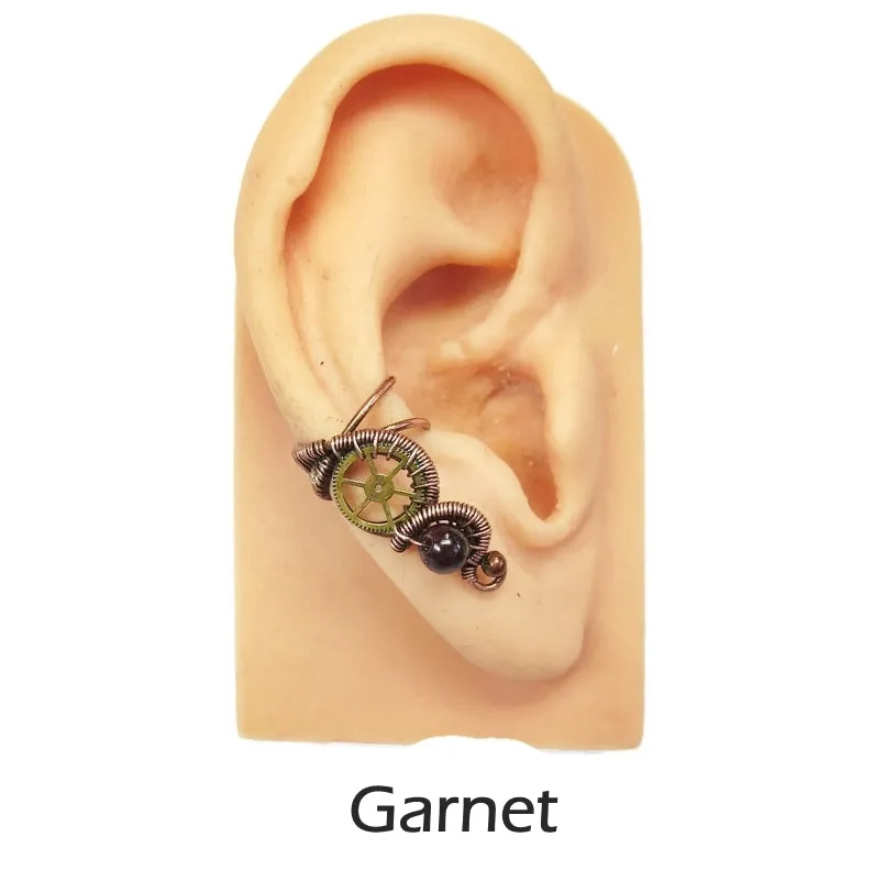 Custom Gemstone Small Bronze Steampunk Ear Cuff