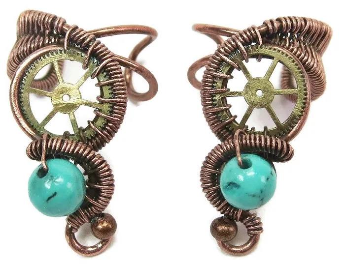 Custom Gemstone Small Bronze Steampunk Ear Cuff