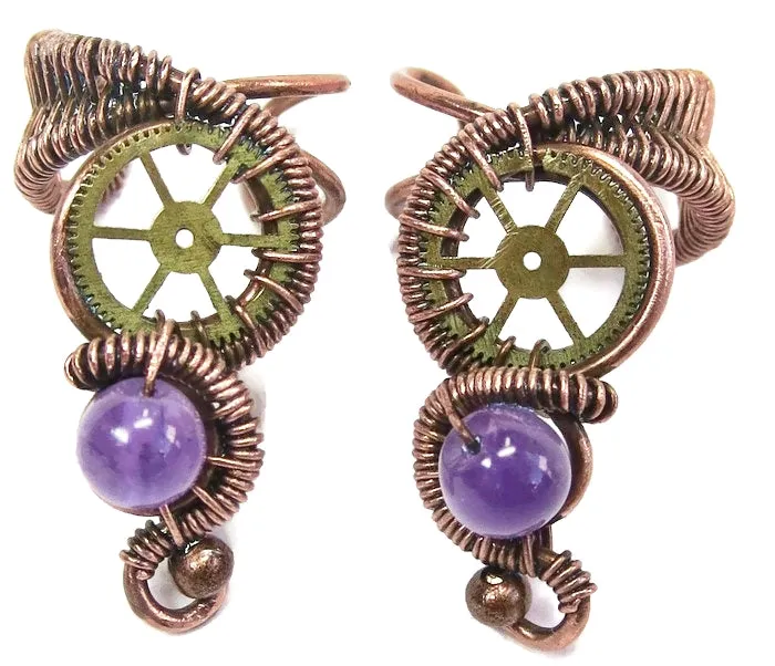 Custom Gemstone Small Bronze Steampunk Ear Cuff