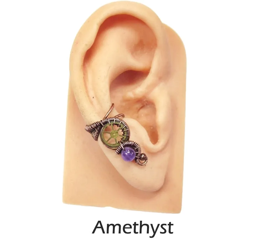 Custom Gemstone Small Bronze Steampunk Ear Cuff