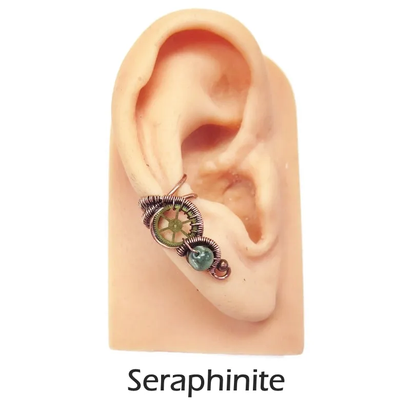 Custom Gemstone Small Bronze Steampunk Ear Cuff
