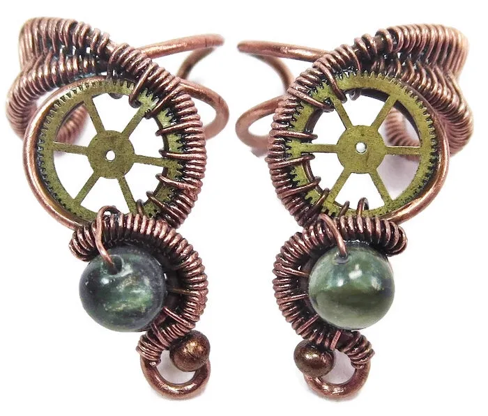 Custom Gemstone Small Bronze Steampunk Ear Cuff