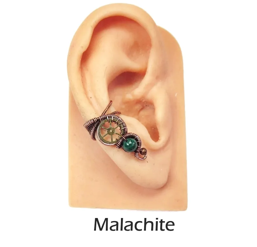 Custom Gemstone Small Bronze Steampunk Ear Cuff