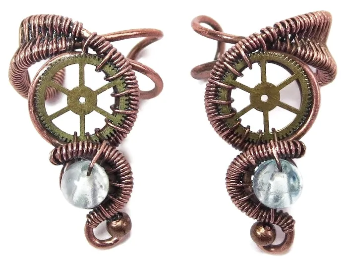 Custom Gemstone Small Bronze Steampunk Ear Cuff