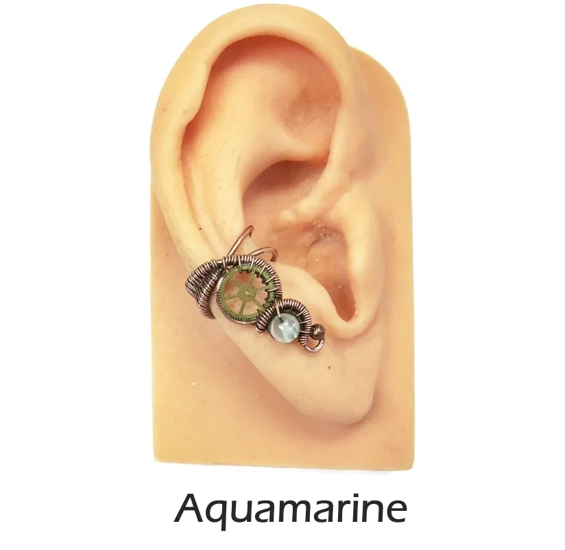Custom Gemstone Small Bronze Steampunk Ear Cuff