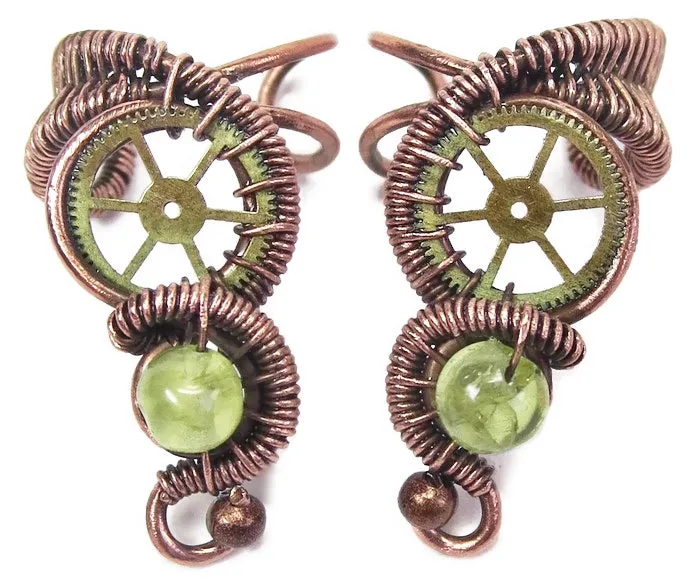 Custom Gemstone Small Bronze Steampunk Ear Cuff