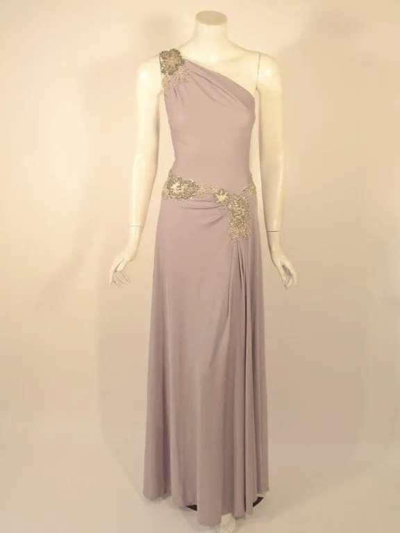 CUSTOM Lilac One-Shoulder Gown Hand Beaded Lace Detail
