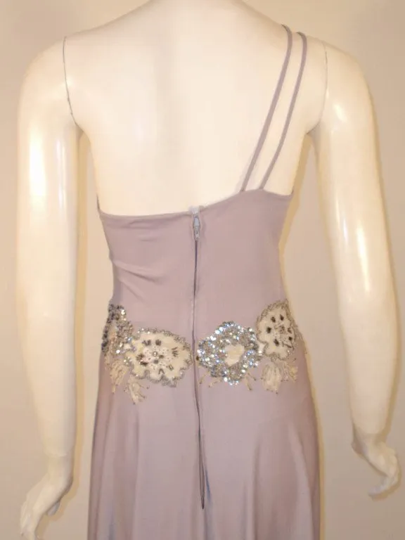 CUSTOM Lilac One-Shoulder Gown Hand Beaded Lace Detail