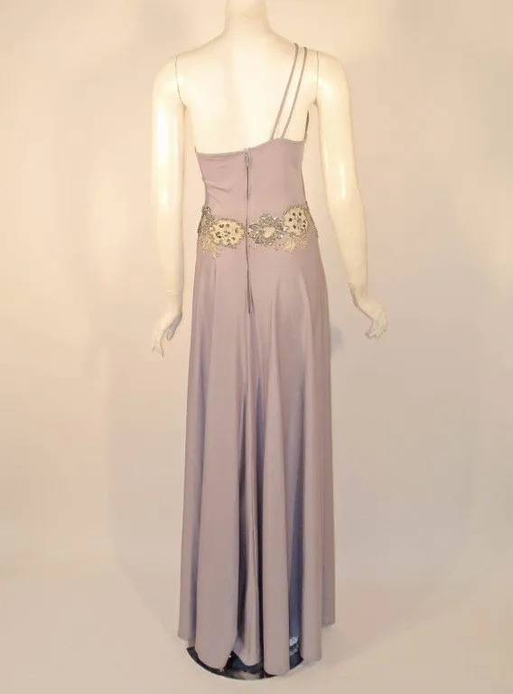 CUSTOM Lilac One-Shoulder Gown Hand Beaded Lace Detail