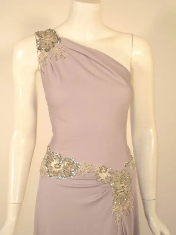 CUSTOM Lilac One-Shoulder Gown Hand Beaded Lace Detail