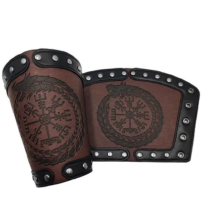 Dark Brown Cuff with Viking Runes B